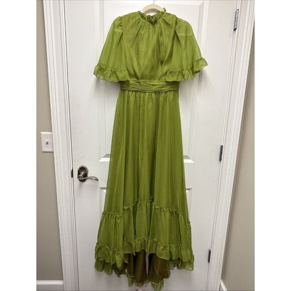 Mac Duggal Size 4 Green 68229 Ruffled Flutter Sleeve Tiered Long Gown Dress $498 - Picture 4 of 10